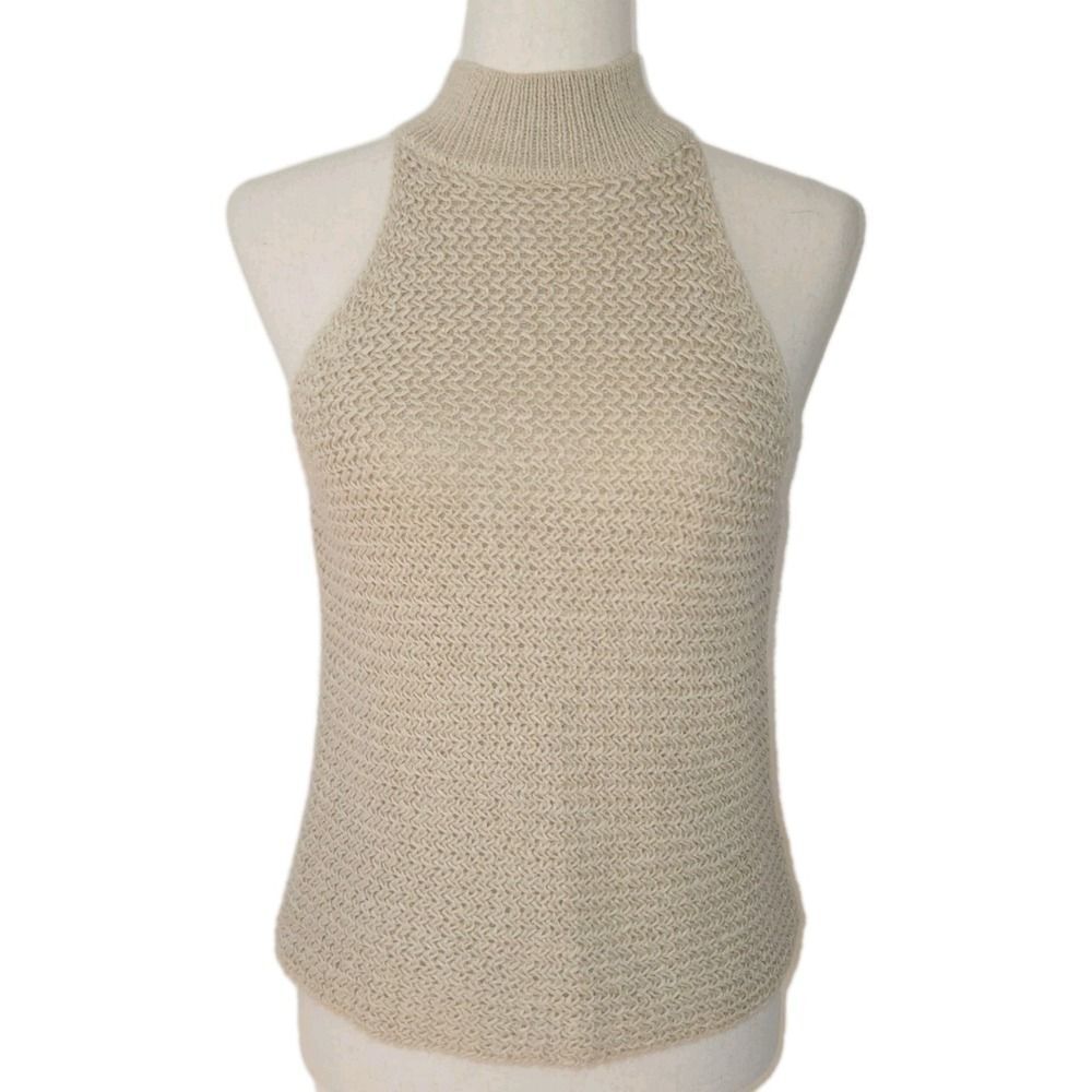 Zara Boho Crochet Halter Knit Sleeveless‎ Top Size S Beige Festival Beachwear